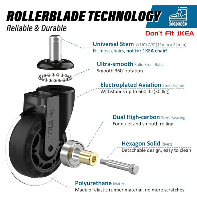 Thumbnail 2 de WEWILL Bürostuhl Rollen 300 kg ⚙