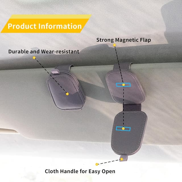 Detalle de Yuoyar Magnetic Leather Sunglass Holder for Car Visor (2-Pack, Purple) with Ticket Card Clip