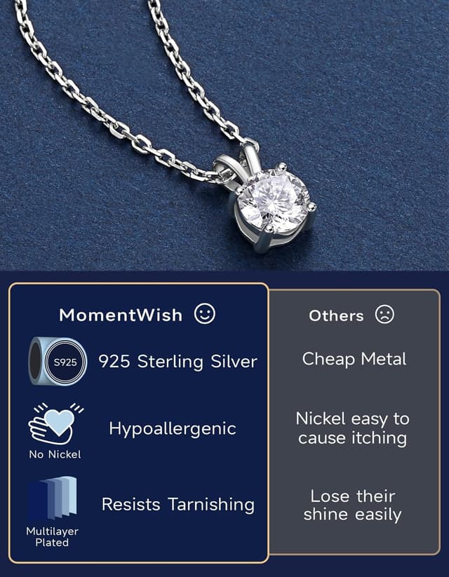 Detalle de MomentWish Collana Moissanite Donna con solitario in argento 925 dorato (bianco/rosa/giallo), pendente a cuore