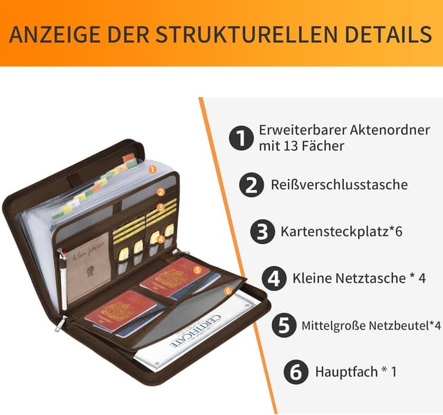 Detalle de JUNDUN Fächermappe A4 mit 13 Fächern