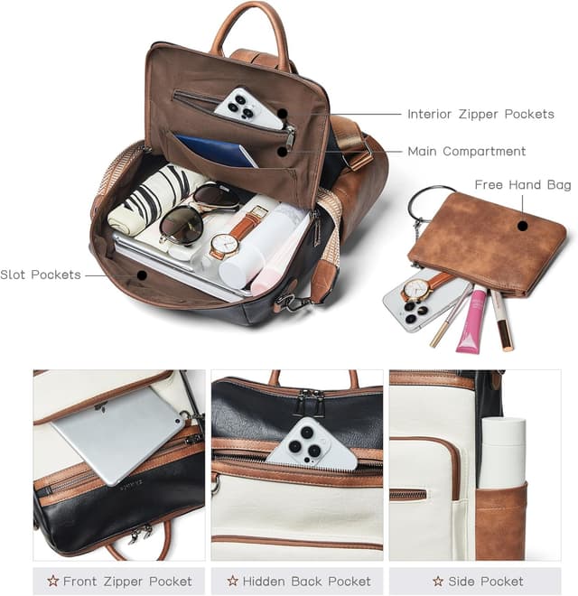 Detalle de Shrrie Backpack Purse for Women – Convertible Faux Leather Travel Backpack Bag