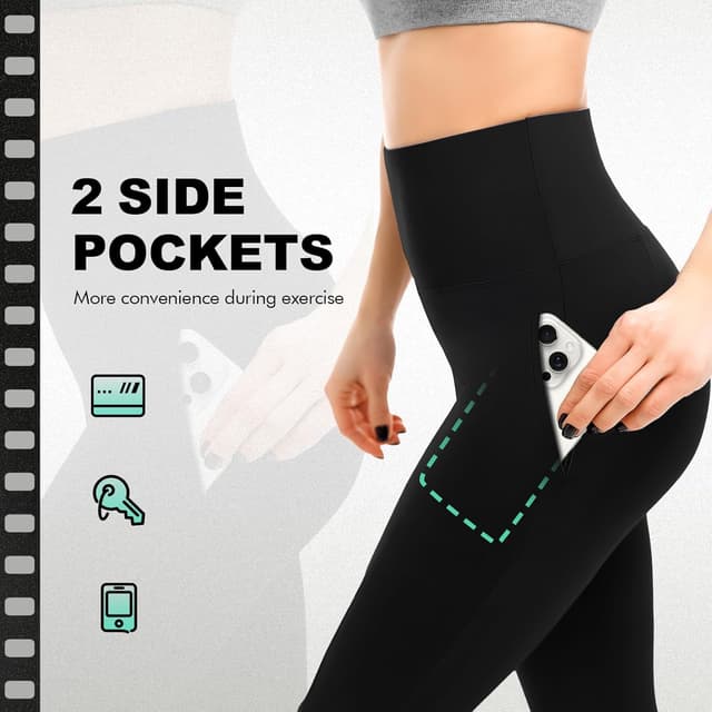 Detalle de Sanpetix Women’s 3/4 Leggings with Pockets (2-Pack) – High-Waisted Capri Gym & Yoga Trousers