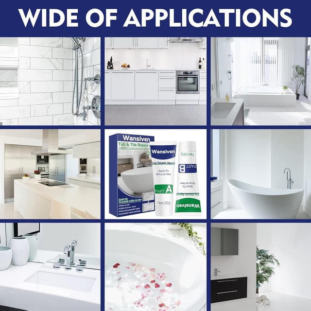 Detalle de Wansiven Kit di riparazione vasca da bagno e doccia in resina epossidica (bianco), 100 g