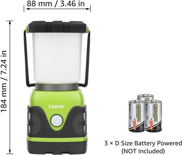 Detalle de Lepro Lampe Camping LED 1500 lm, lanterne étanche IPX4 à piles (3 piles D, non fournies)