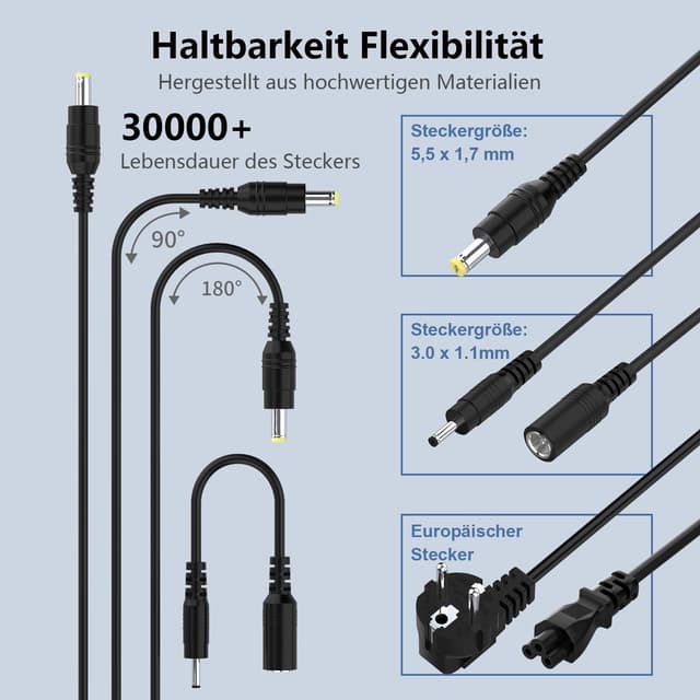 Detalle de 65W Laptop Ladekabel Netzteil 19V für Acer Aspire (5.5x1.7 mm & 3.0x1.1 mm) inkl. Adapter
