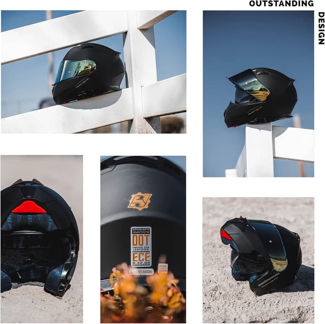 Detalle de HAX Amatista Modular Flip-Up Dual Visor Motorcycle Helmet (Matte Black, XXL) — DOT/ECE Approved