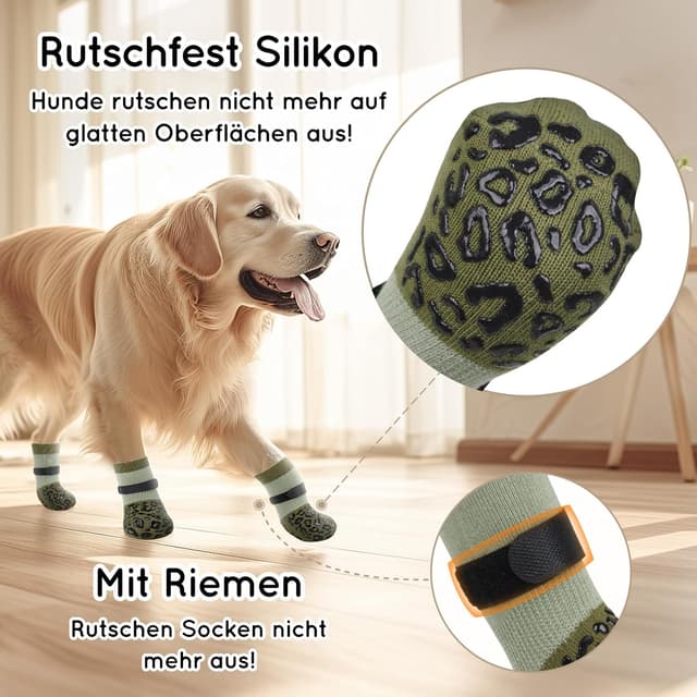 Detalle de PICK FOR LIFE Hundesocken Anti-Rutsch (2 Paar), doppelseitig mit verstellbaren Riemen – Grün, XL