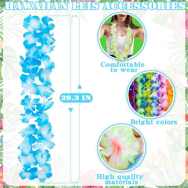 Detalle de Arrowom 24-Pack Hawaiian Leis (Polyester) for Luau, Beach & Pool Party Decorations