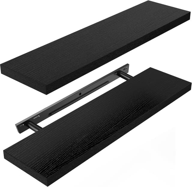 Detalle de STOREMIC Floating Shelves Black 60cm (Set of 2) – Easy to install wall shelves for bedroom, bathroom, office and living room