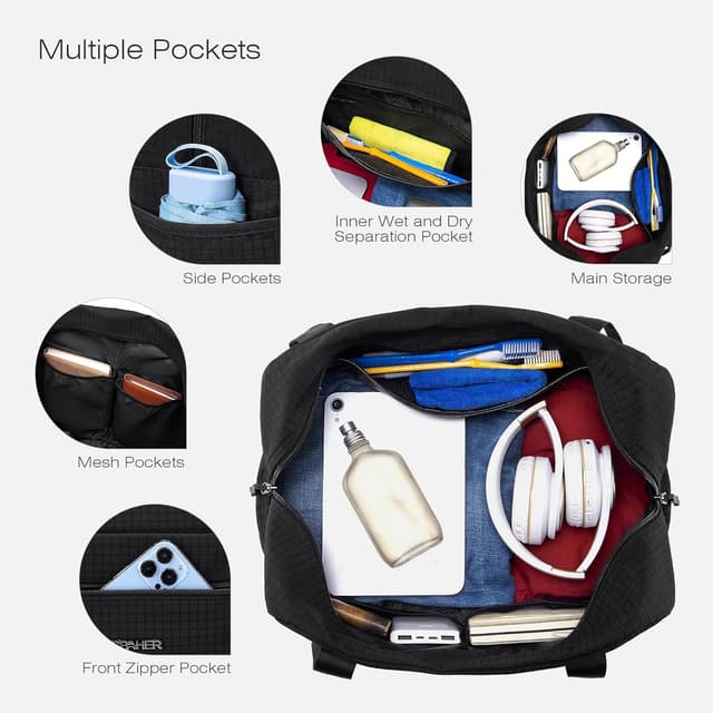 Detalle de SPAHER 2X Sac de voyage cabine avion 40x30x15 cm imperméable 20L, compartiments humide/sèche