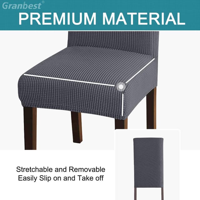 Detalle 2 de Granbest High Stretch Dining Chair Slipcovers (Set of 4) – Universal-fit Jacquard Parson Covers, Grey