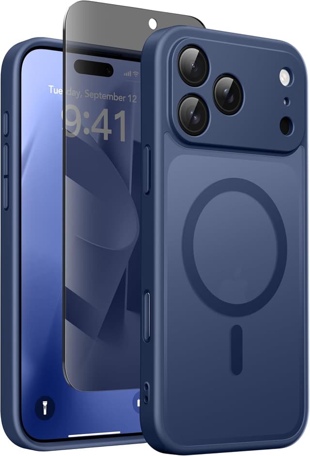 Detalle de GOLBINBOX Magnetic Case for iPhone 17 Pro Max with Privacy Screen Protector (MagSafe-compatible) – Blue