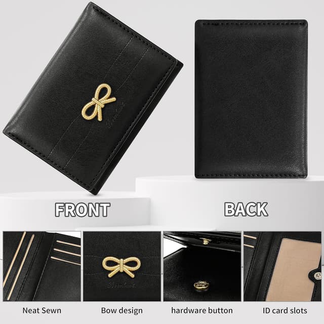 Detalle 2 de Farcauo Damen-Portemonnaie klein mit Ausweisfach und Kartenfächern – Mini-Geldbörse mit Schleife