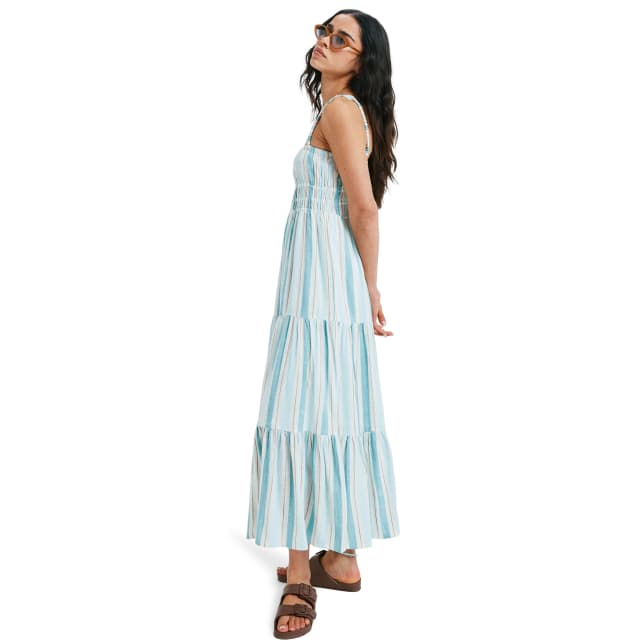 Detalle de Roxy Sunshine Coastline Stripe: vestido de mujer de tirantes y falda vaporosa
