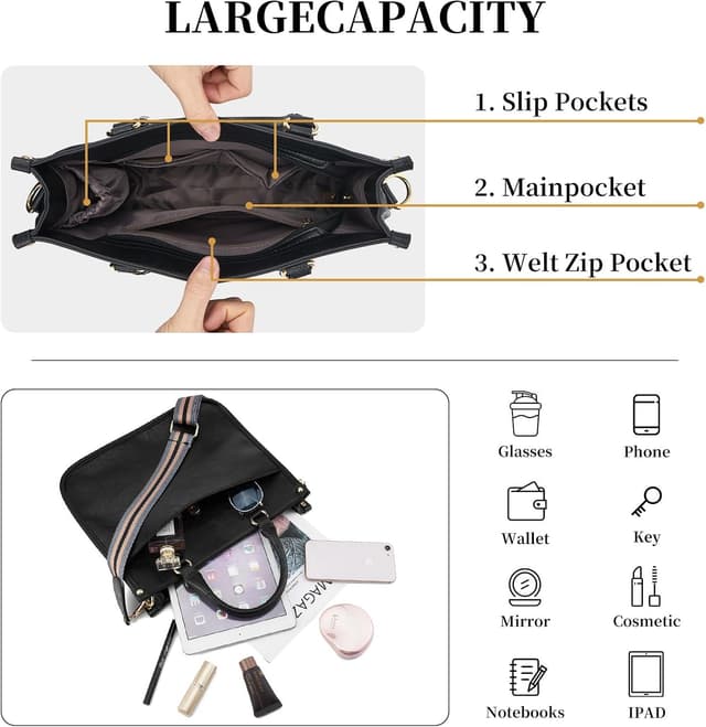 Detalle 2 de ZOUIQSS women’s crossbody leather shoulder bag with adjustable strap and zipped pockets