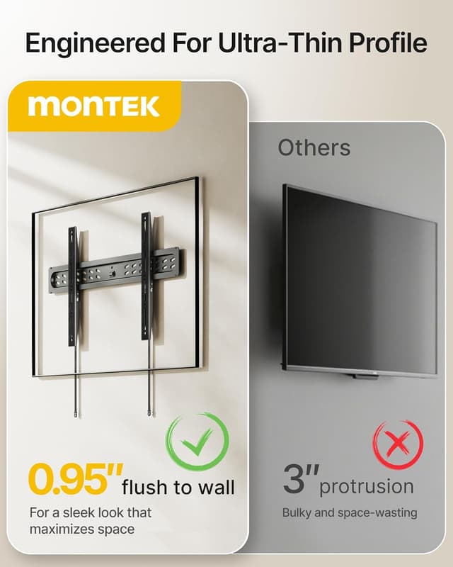 Detalle 2 de monTEK Ultra Slim Fixed TV Wall Mount (0.95 in low-profile, for 43–95" TVs) up to 150 lbs