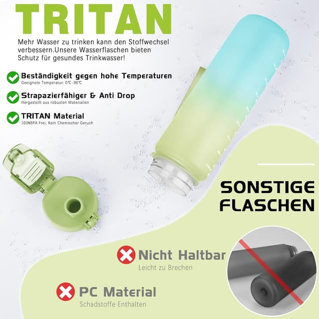 Detalle de AOPREL Sport-Trinkflasche 1 l aus Tritan (BPA-frei) mit Filter und Bürste