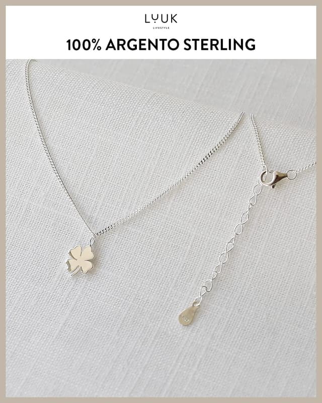 Detalle de LUUK LIFESTYLE collana in argento sterling 925 con ciondolo quadrifoglio e cartolina Happiness (50 cm)