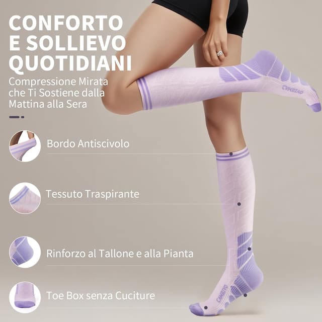 Detalle 2 de CAMBIVO Calze a compressione graduata 20-30 mmHg (3 paia) donna e uomo per viaggi e sport