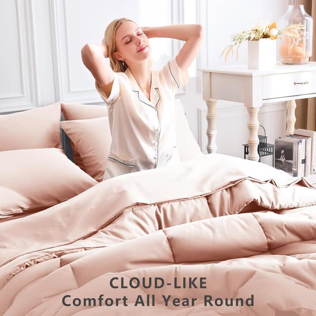 Detalle 2 de CozyLux Twin XL Comforter Set (Blush Pink) 5-Piece Bed in a Bag for College Dorms