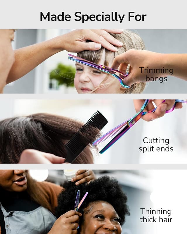 Detalle de ULG Haarschneideschere mit Texturierungszähnen (Regenbogen), 16,5 cm – für Friseur- & Heimgebrauch