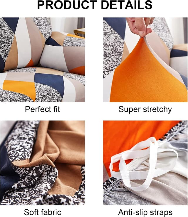 Detalle de Jaotto Copridivano Elasticizzato 3 Posti Universale con Braccioli Fantasia Arancione Antiscivolo e Antimacchia