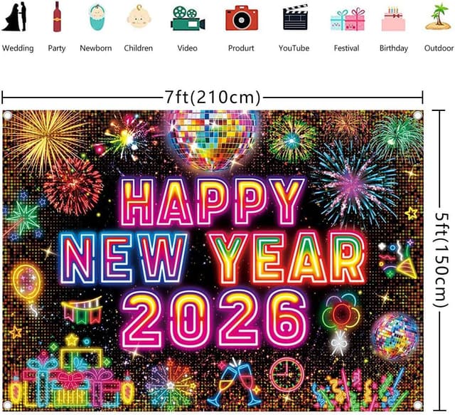 Thumbnail 5 de Happy New Year Neon Backdrop 7x5FT