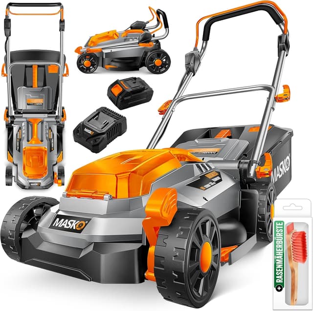 Detalle de MASKO® Akku-Rasenmäher mit Mulchfunktion (36V) inkl. 4 Ah Akku, Ladegerät und 33 cm Rasentrimmer