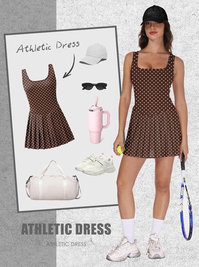 Detalle de Women’s Tennis Athletic Dress with Built-In Shorts, U-Neck and Pockets