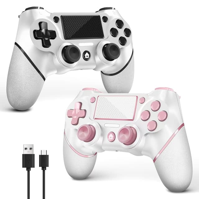 Detalle de AceGamer 2er-Set Wireless Controller für PS4/PS4 Pro/PS4 Slim & PC (Rosa/Weiß) mit Turbo, Touchpad und 6-Achsen-Gyro