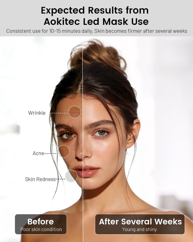 Detalle 2 de Aokitec 4D LED Maske für Gesicht & Hals mit 7 Farben, 850 nm NIR und IPX7 (kabelloses Home-Spa)