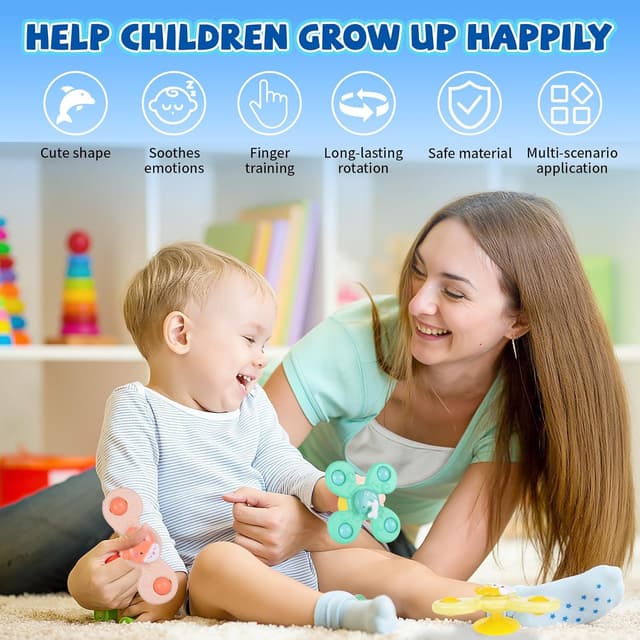 Detalle de TranRantic 3er-Set Saugnapf-Spielzeug zum Drehen (Delfin, Oktopus, Kugelfisch) fürs Bad & unterwegs