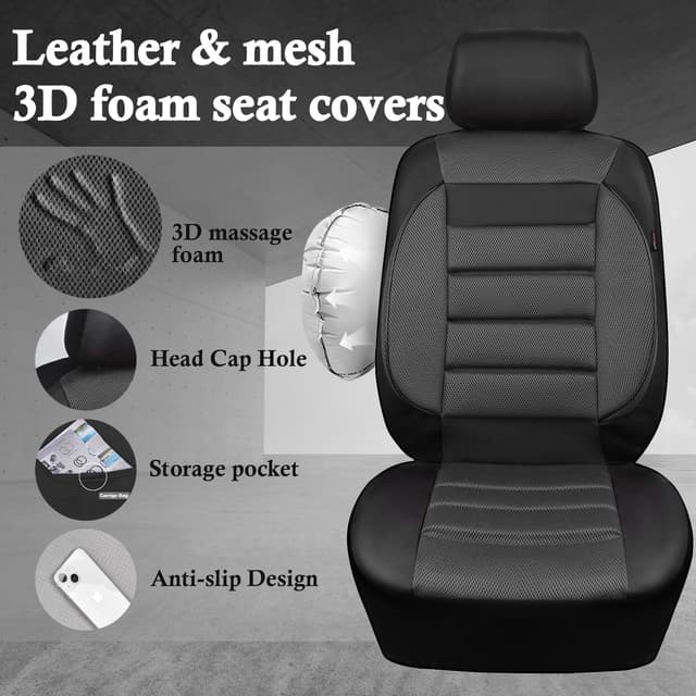 Thumbnail 2 de CAR PASS 3D Foam Leather Front Seat Covers, Charcoal Gray