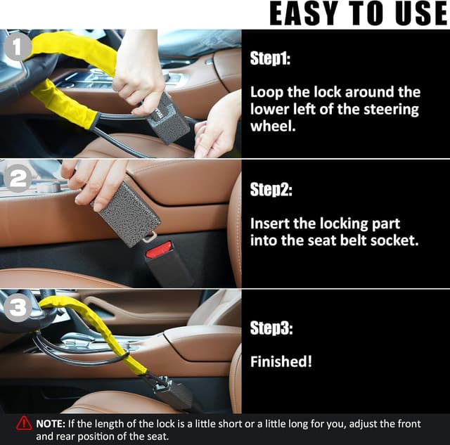 Thumbnail 5 de Tevlaphee Upgraded Steering Wheel Lock 3 Keys