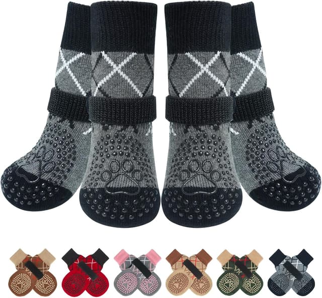 Detalle de BEAUTYZOO Hundesocken Anti Rutsch im 6er-Set (doppelseitig, mit Klettverschluss) – für Innenbereich, Pfotenschutz