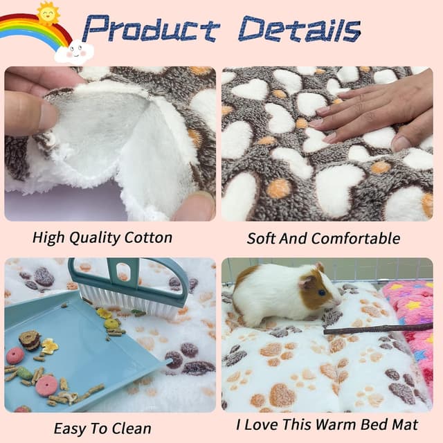 Detalle de XMPEKO 3PCS Small Animal Plush Bed (50 x 40 x 3cm) fleece bedding mat set for guinea pigs, rabbits and more