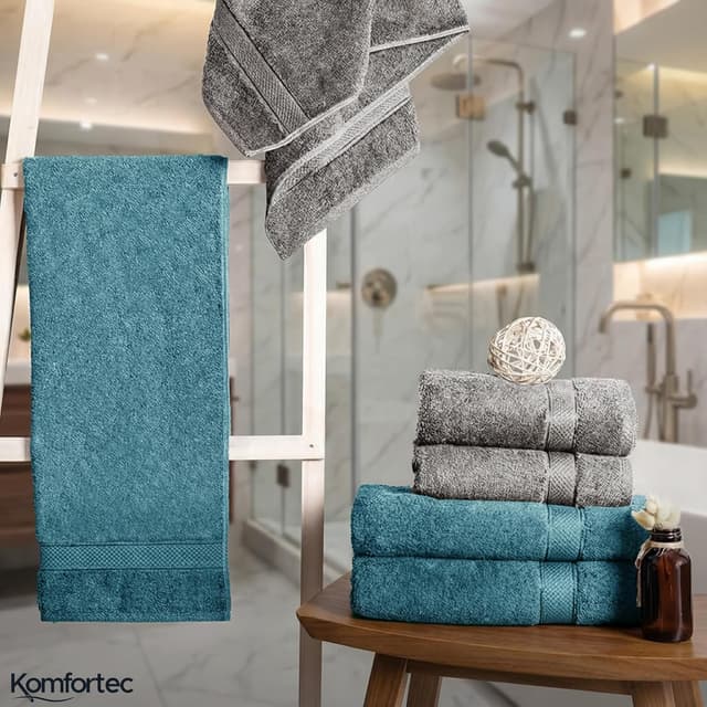 Thumbnail 6 de Ensemble de serviettes Komfortec 8 pièces en 100% coton (gris anthracite/turquoise)