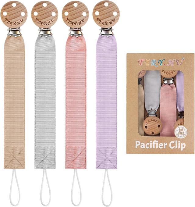 Detalle de TYRY.HU 4-Pack Handmade Fabric Dummy Clip & Pacifier Chain Holder (Unisex, Fits Most Pacifiers)