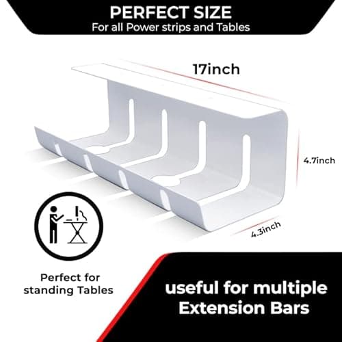 Detalle de SUSANI Kabelkanal Schreibtisch (Weiß) – extra langes 1er Set für Kabelmanagement am Arbeitsplatz, inkl. Zubehör