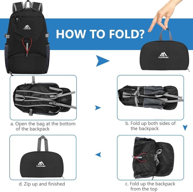 Detalle 2 de flintronic Zaino pieghevole ultraleggero da trekking e ciclismo (20 litri) impermeabile