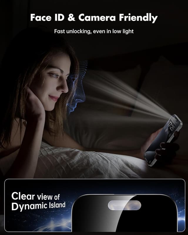 Detalle de UNBREAKcable Privacy Screen Protector for iPhone 15 Pro Max (6.7-Inch) — 2-Pack + Lens Protectors, 25° Anti-Spy Tempered Glass