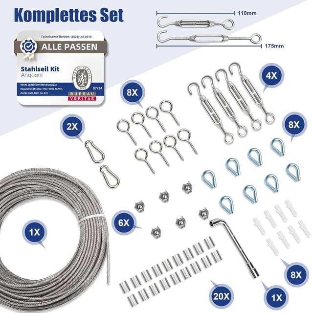 Detalle de Stahlseil-Kit 58-teilig, 30 m Edelstahlseil