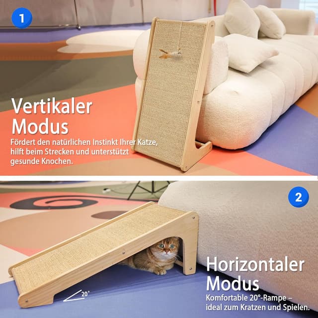 Detalle de PETKARAY Kratzbrett Katze (L-förmig) 68 cm – Sisal-Kratzpad für Wand & Ecke, mit Katzenminze und Mausspielzeug