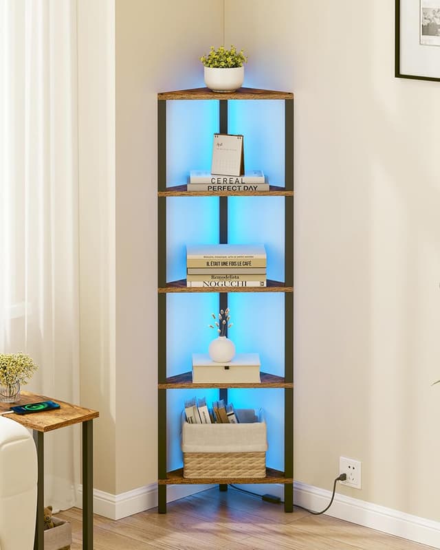 Detalle de TUTOTAK Corner Shelf with LED Light 5-Tier Corner Bookshelf ๐