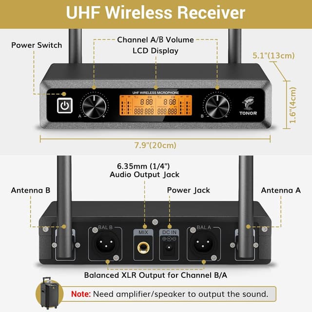 Thumbnail 4 de TONOR TW-820 Wireless Dual UHF Microphone System 60m