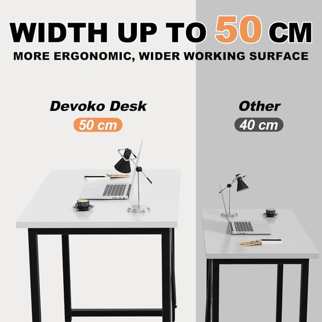 Detalle de Devoko Computer Desk (80 x 50 x 75 cm) – compact home office writing desk with industrial metal frame, black/white