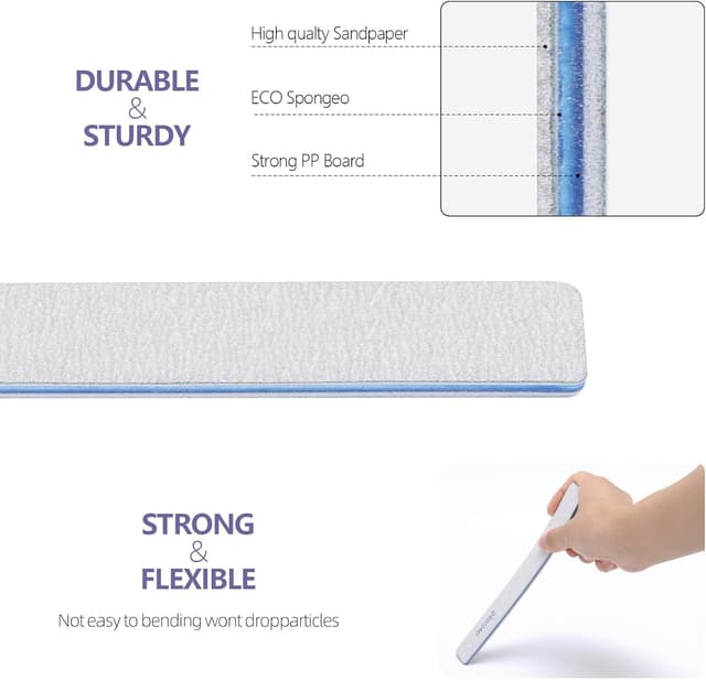 Detalle 2 de 50-Count Rectangle Nail Files for Acrylic Nails (80 Grit) — Reusable Emery Boards