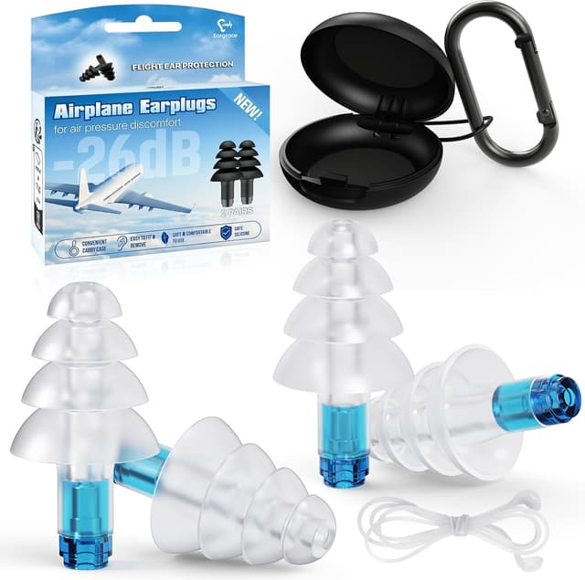 Detalle de Eargrace Ear Plugs for Flying (2 Pairs) reusable silicone earplugs with 26dB noise reduction for adults