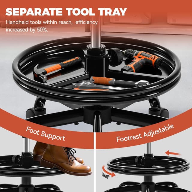 Thumbnail 5 de Shop Stool with Wheels 17.3–23.5"