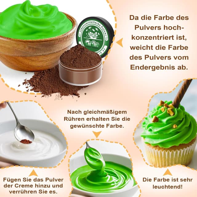 Detalle de Lebensmittelfarbe Pulver (15 x 5 g) – Leuchtendes Farbpulver-Set zum Backen, vegan